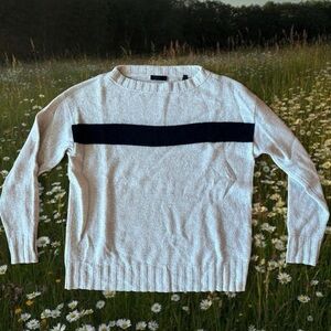 Beige Off Shoulder Knit Sweater Top Black Stripe Detail